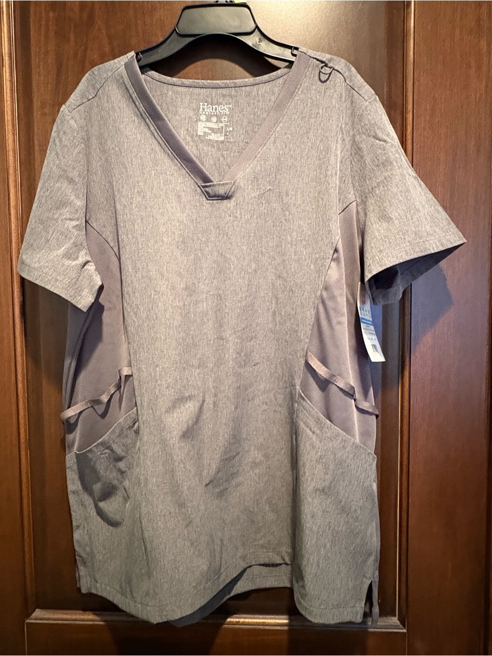 Hanes Comfort Fit Gray V-Neck Scrub Top